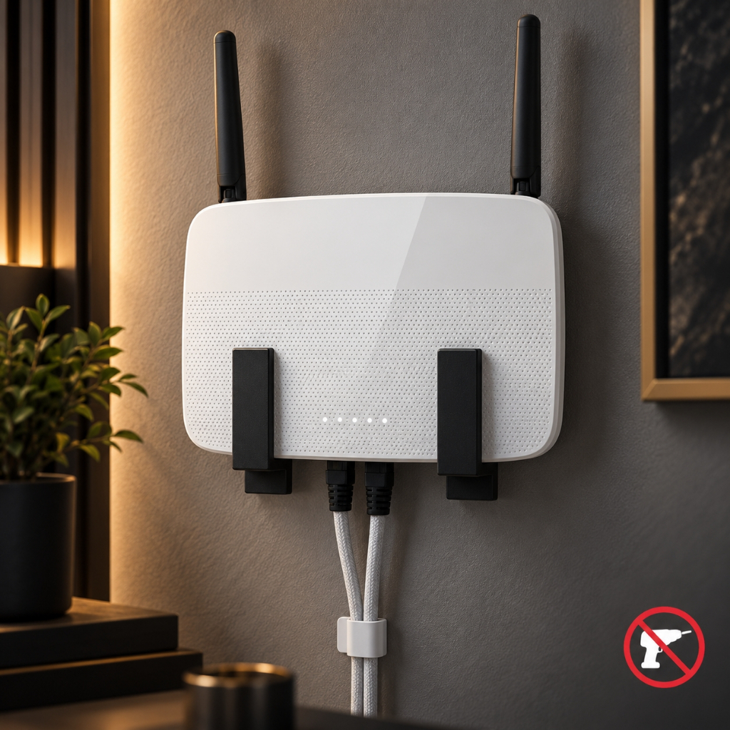 Suporte Roteador de Parede Wifi Modem Tv Box Universal sem Furo com Fita Dupla Face Organizador Tp Link