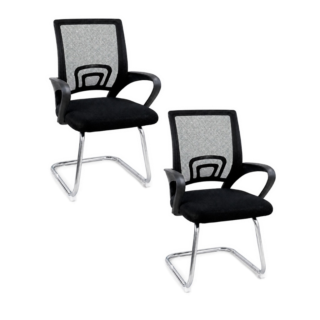 Kit 2 Cadeiras Escritório Begonia Tela Mesh Fixa Apoio Lombar Estrutura Metálica Suporta 120kg Home Office Corporativo