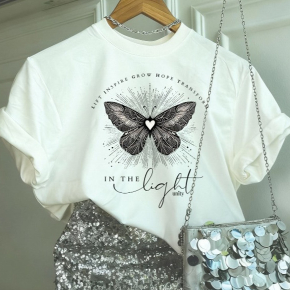 Camiseta Feminina Borboleta Estampada 100% Algodão T-Shirt Casual Confortável Manga Curta