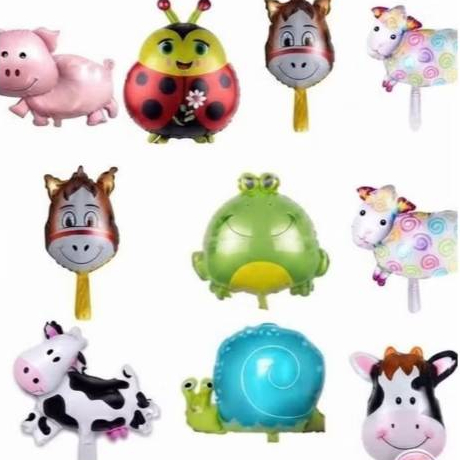 Kit 30 Balões Metalizado Animais Fazendinha Jardim Vaca Joaninha Ovelha Caracol Porco cavalo Sapo Sortidos