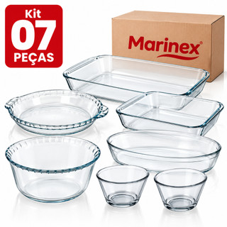 Kit jogo 7 Travessas Peças Marinex de Vidro Temperado – Resistentes para Forno (Modelos Sortidos)