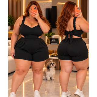 Macaquinho Plus Size Feminino Soltinho Macacão Plus Size Feminino Curto Costa Nua G1 G2 G3