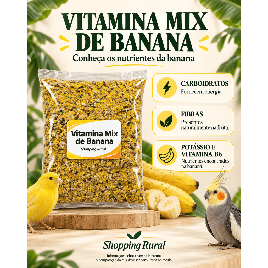 Vitamina Banana Com Mix De Sementes Para Pássaros | Suplemento Natural – Canário Pintassilgo Coleiro Trinca Ferro Curió — imagem 2 de 2