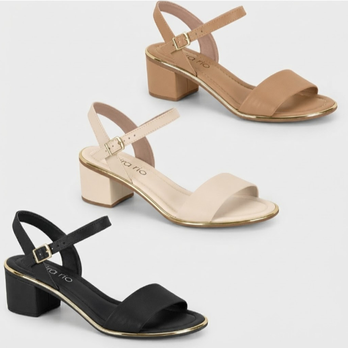 Sandália Beira Rio Feminina Salto Bloco Detalhe Dourado Conforto Original