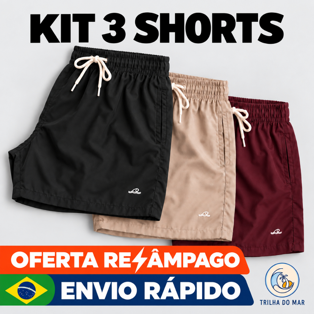 KIT 3 BERMUDA ACADEMIA ELASTANO MAURICINHO CADARÇO CRU 3 BOLSOS COSTURAS REFORÇADAS CORRIDA ACADEMIA PRAIA