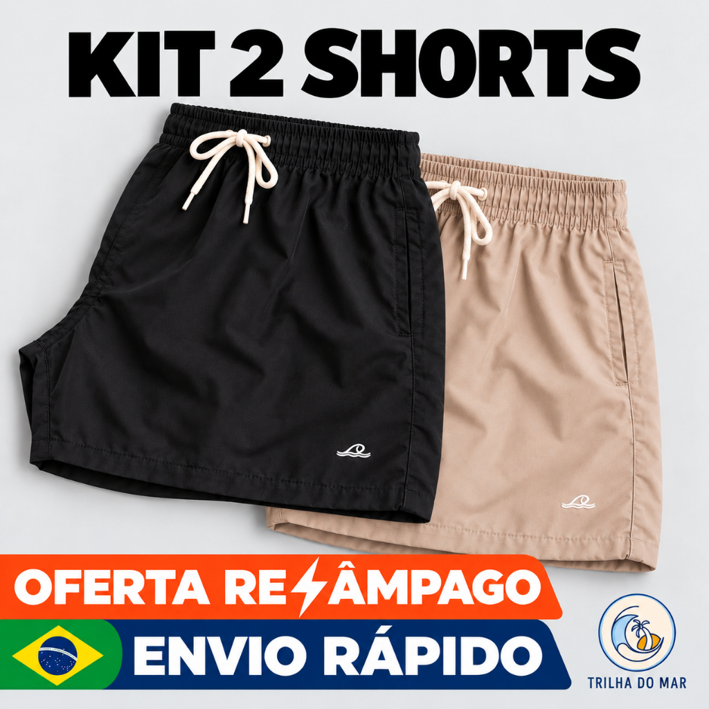 Kit 2 short masculino tactel mauricinho elastano premium cadarço cru 3bolsos corrida caminhada surf wear academia praia