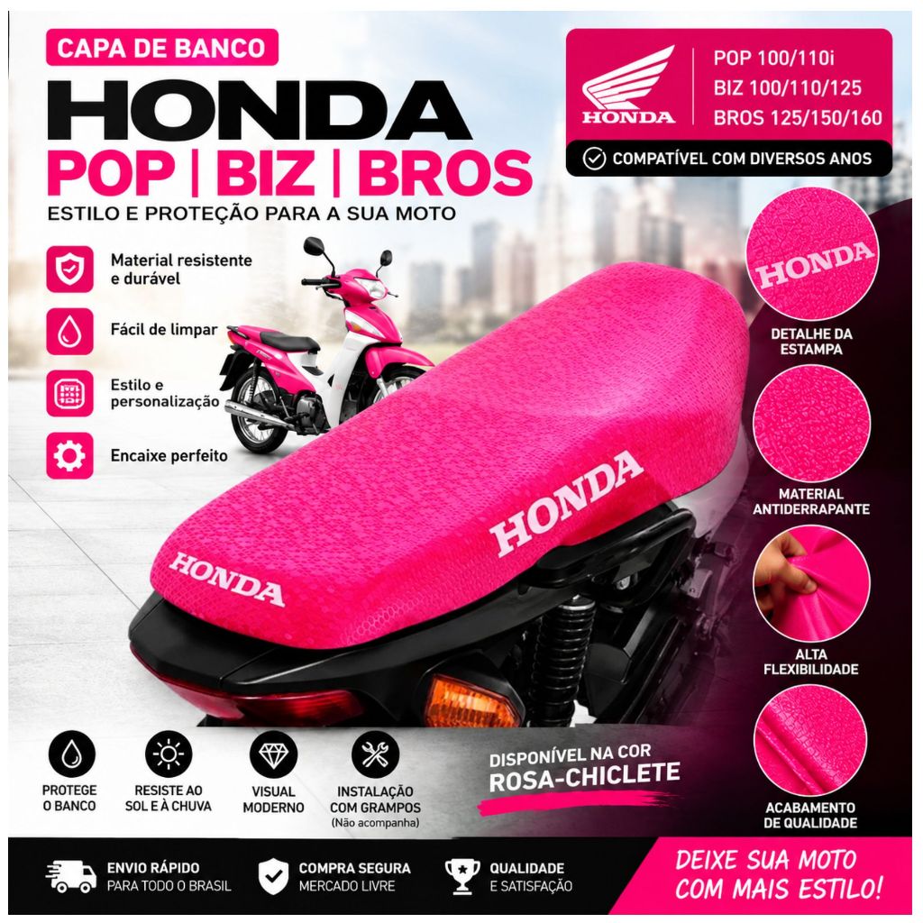 Capa Banco Moto Honda Rosa Pop Biz Bros