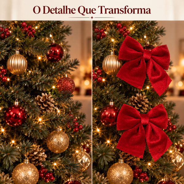 Laço Veludo Para Arvore de Natal Vermelho Brilhante Decoração Luxo Alta Qualidade — imagem 2 de 2