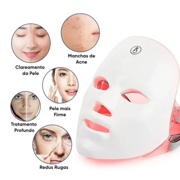 Máscara Facial LED 7 Cores para Cuidados com a Pele do Rosto – Beleza e Rotina de Skincare