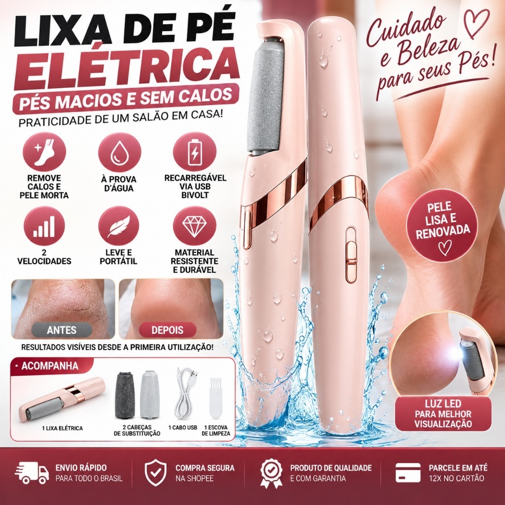 Lixa de Pé Elétrica Recarregável USB Removedor de Calos Pele Morta Pedicure Esfoliador Portátil 2 Velocidades