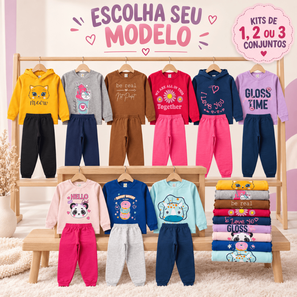 Kit Moletom infantil Menina | Moletom Bebe ao Juvenil TAM 01 a 14 | Moletom Inverno Quentinho