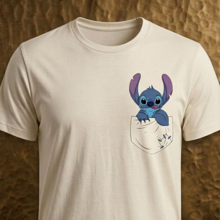 Camiseta Feminina Lilo Stitch Dnsy Com Bolso Estampado Algodão Casual Fofa Confortável Moderna