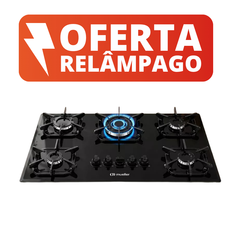 Cooktop Mueller 5 Bocas com Queimador Tripla Chama Preto - Bivolt