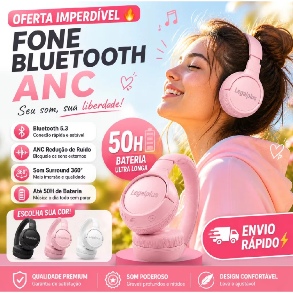 Fone de Ouvido Bluetooth Sem Fio J760- Cancelamento de Ruído Conforto