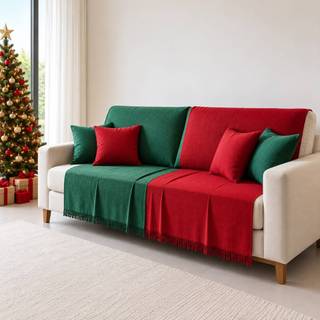 Kit 2 Mantas para Sofá 210x120 Natal Manta Natalina de Sofá Decoração Grande 100% Algodão Protetora