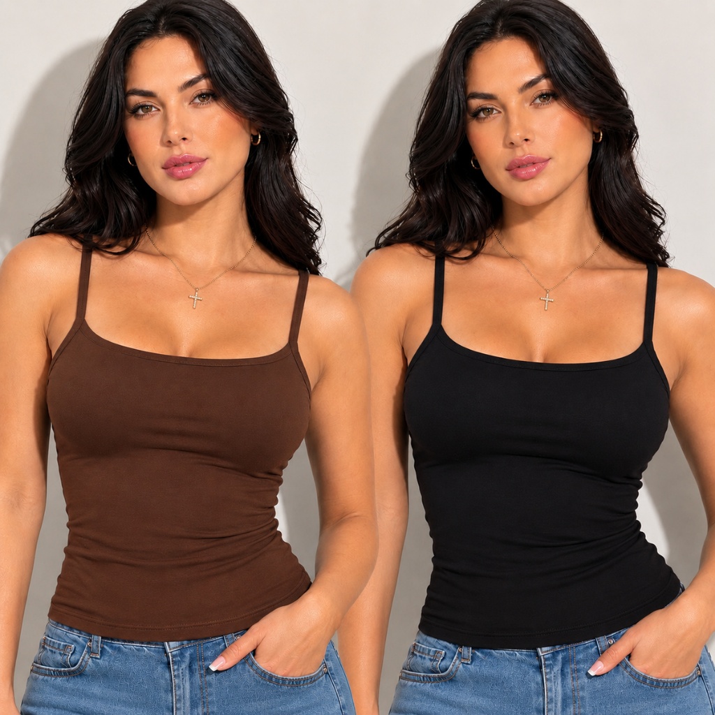 Kit 2 Regata Feminina Blusinha Suplex Elastano Basica Casual Cavada Com Forro Interno Cropped