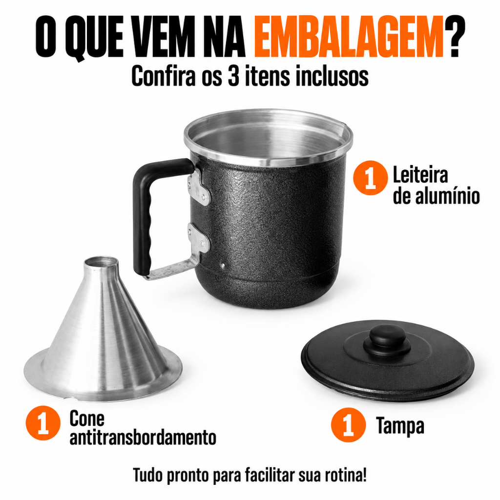 Fervedor de Leite Inderramável 3,6 Litros | Canecão Leiteira Que Não Derrama | Com Tampa | Alumínio Reforçado — imagem 2 de 2
