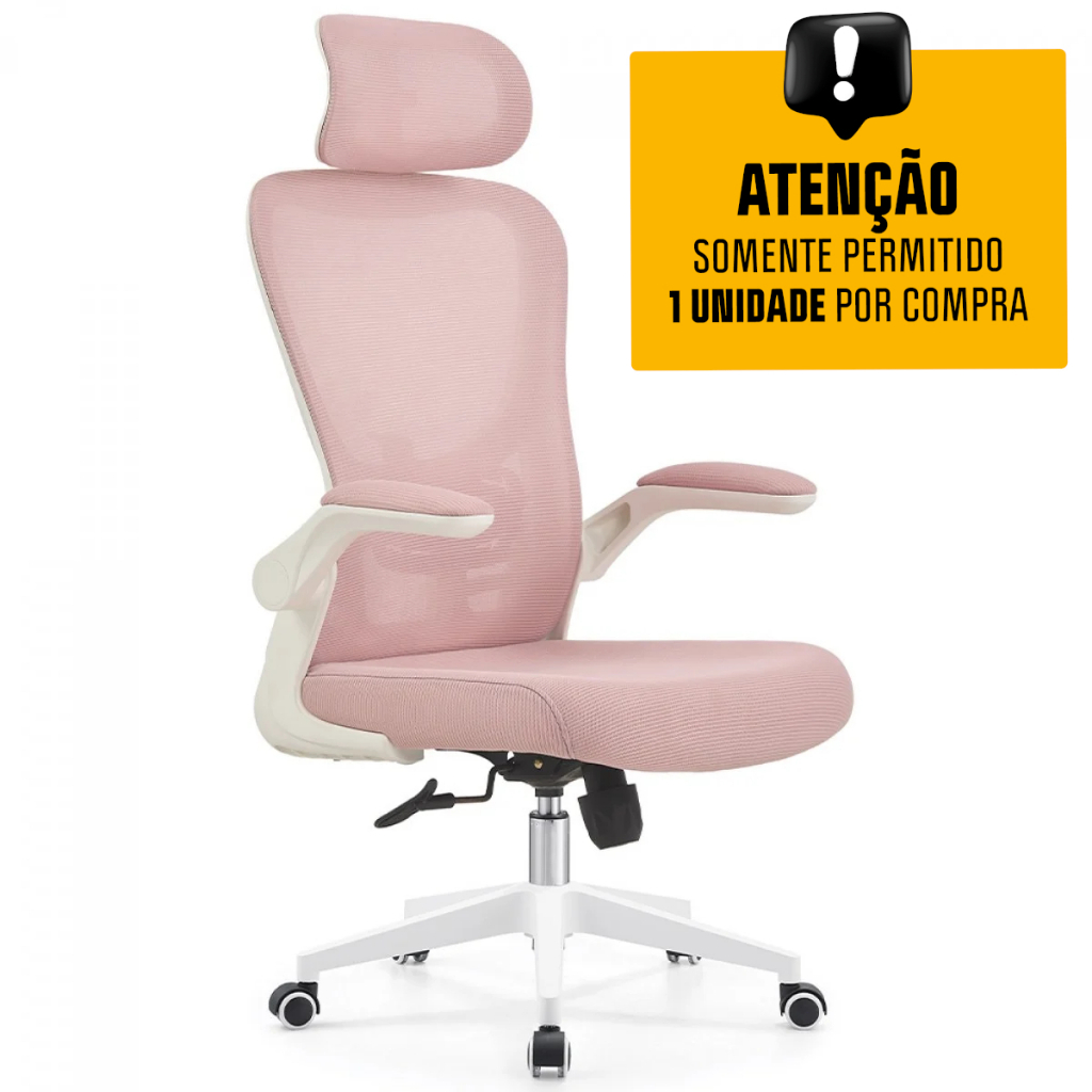 Cadeira De Escritório Dr. Office Handy V2, Mesh, Rosa e Branca, DR-CH-HV2R1PBF