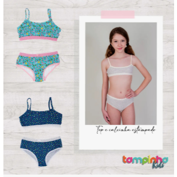 Kit Calcinha E Top Infantil Feminino Estampado Confortável