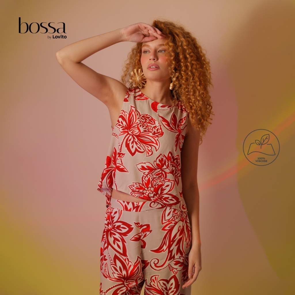 Lovito Bossa I Regata Feminina em Viscose Estampa Folhagens Com Abertura Nas Costas TKB1218BRL1248 · foto 2