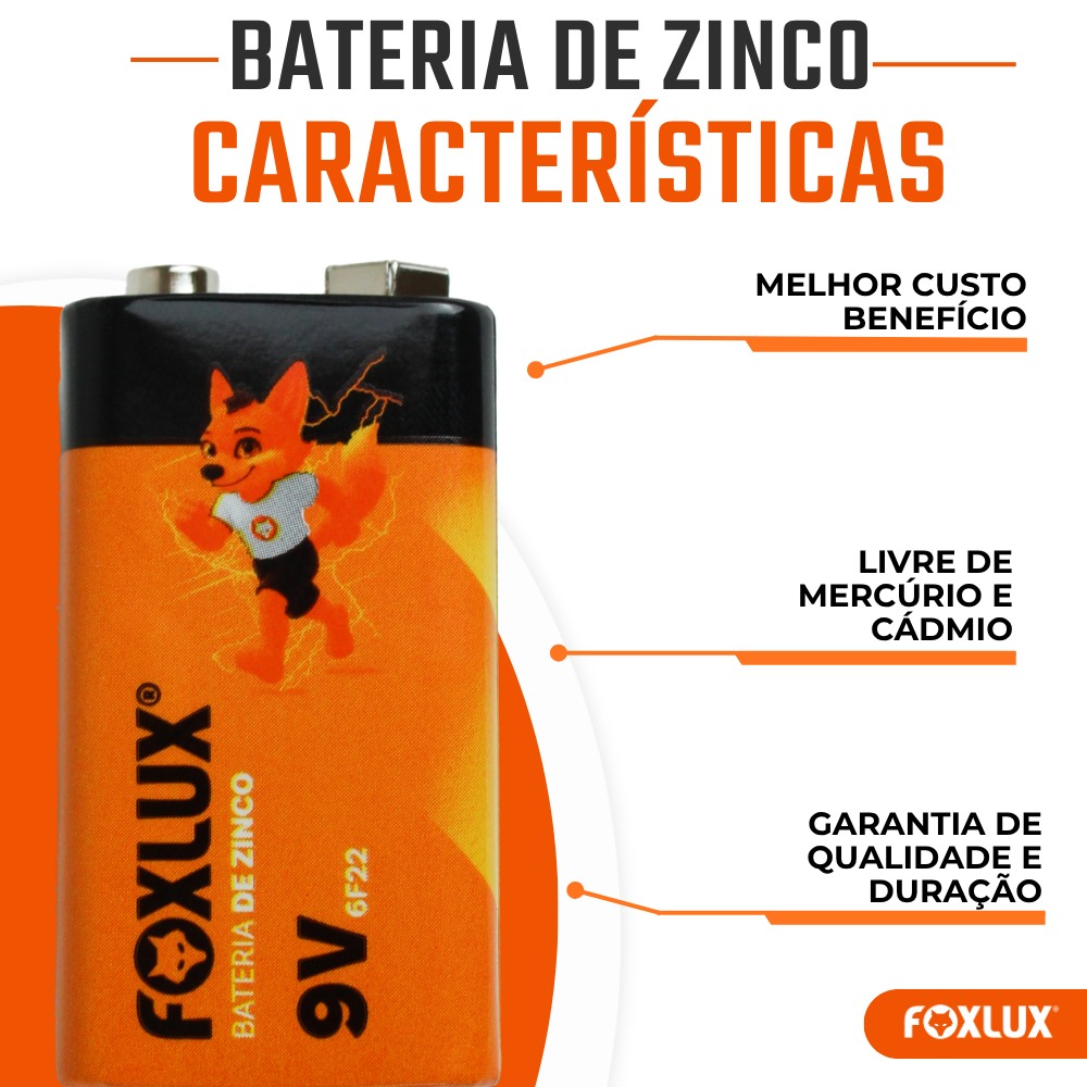 Pilha Bateria 9V 6F22 Foxlux Zinco Econômica 1 Unidade · foto 2