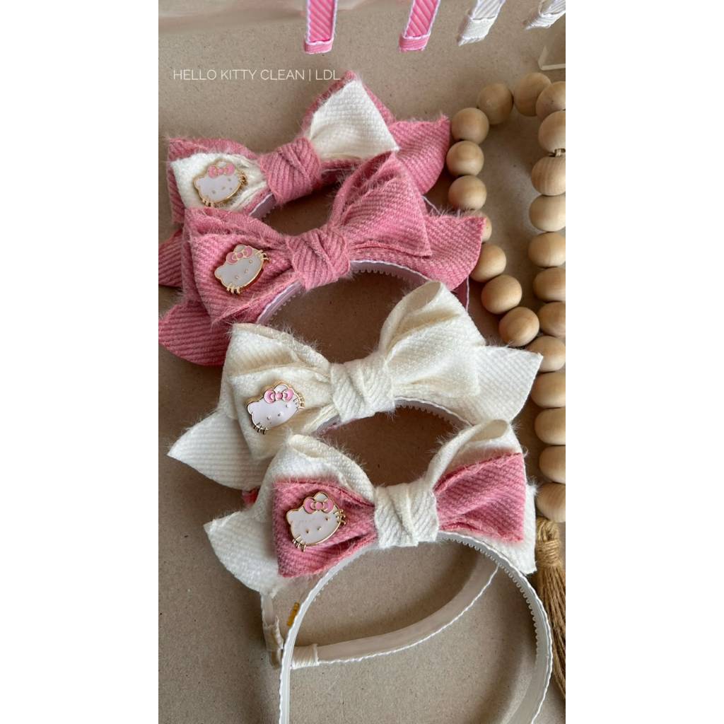 Tiara Infantil Hello Kitty com Laço | Arco Rosa e Branco | Tiara Rosa Infantil | Arco Hello Kitty | Tiara Rosa Infantil