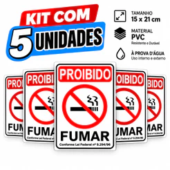 Proibido Fumar 5 Placas em PVC 1mm