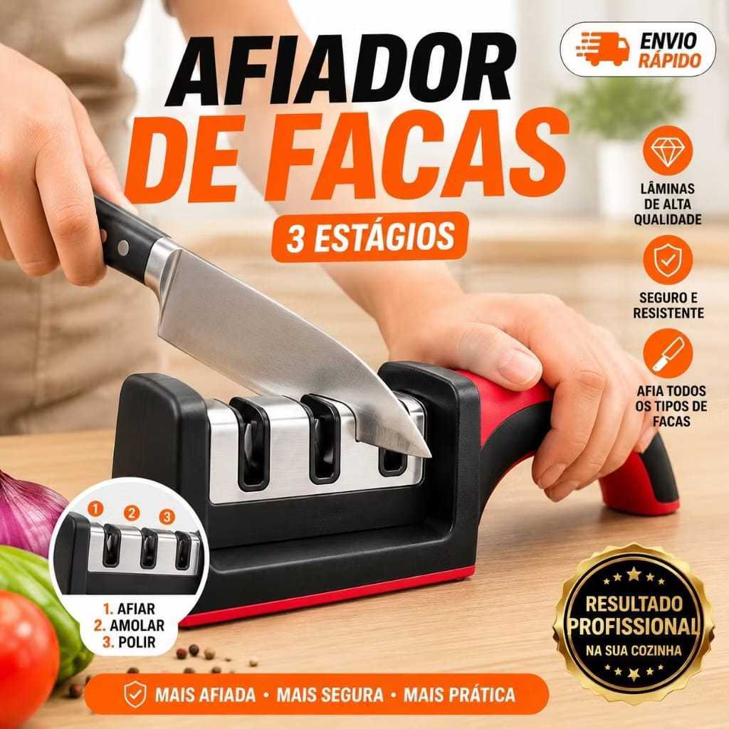 Afiador de Facas Profissional com Base Antiderrapante em Aço Inox