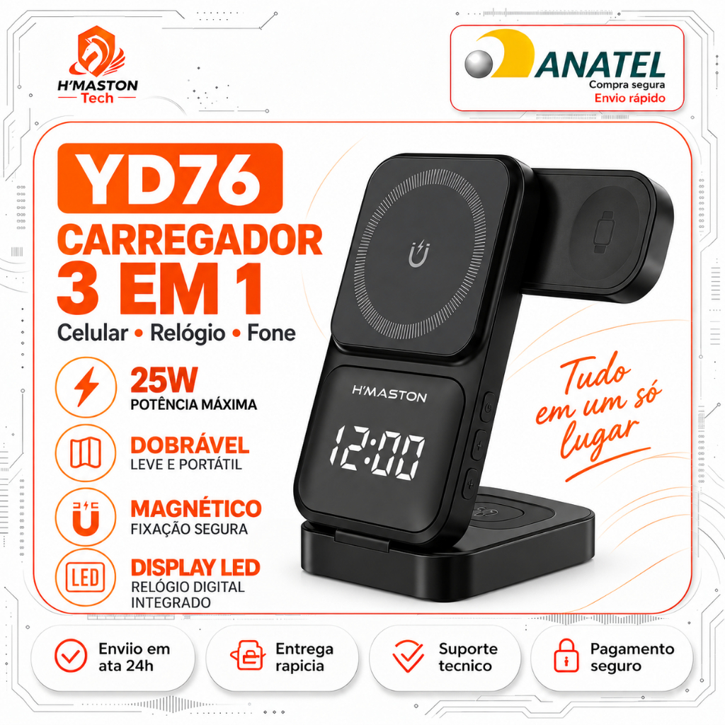 H'MASTON YD76 Carregador Por Indução Iphone Carregador Indução Carregador Magnetico Iphone Carregador Indução Samsung