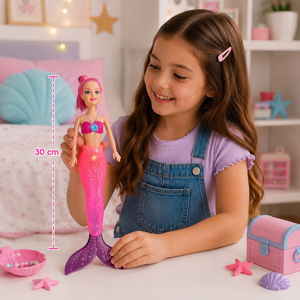 Bonecas Sereias Luz Led e Acessórios Filhas Do Mar Brinquedo Infantil Menina — imagem 2 de 2