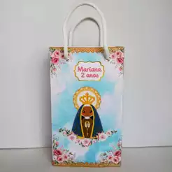 Sacolinha Nossa Senhora Aparecida Azul Personalizada Lembrancinha para Festa Tamanho P
