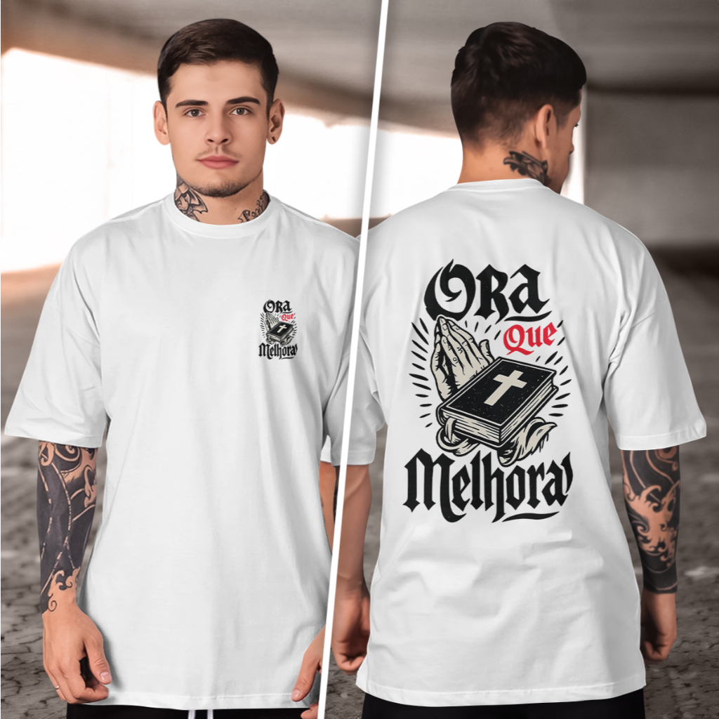 Camisetas Masculina  Ora que melhora fé e esperança 100% Algodão Gola Redonda Estampado 2026 tecido confortavel