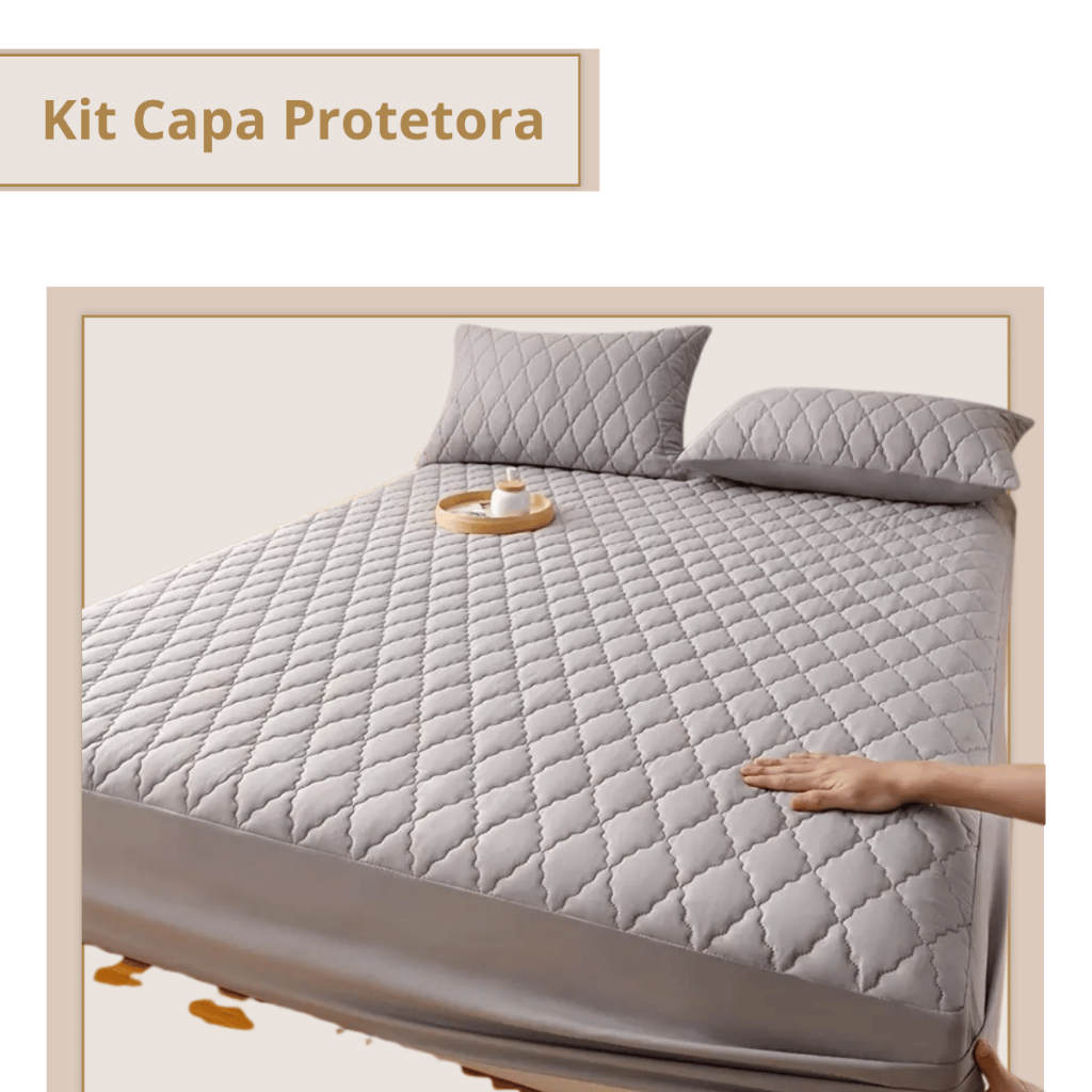 Kit Capa Protetora de Colchão Matelada Impermeável com Elástico e Fronhas Solteiro Casal Queen King