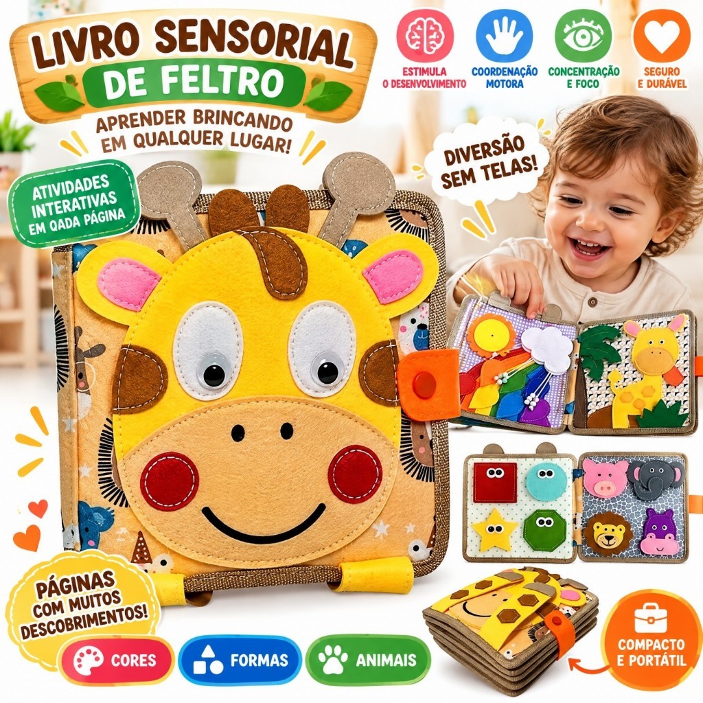 Livro Sensorial Montessori de Feltro de Atividades para Viagem de Carro Habilidades Motoras Finas