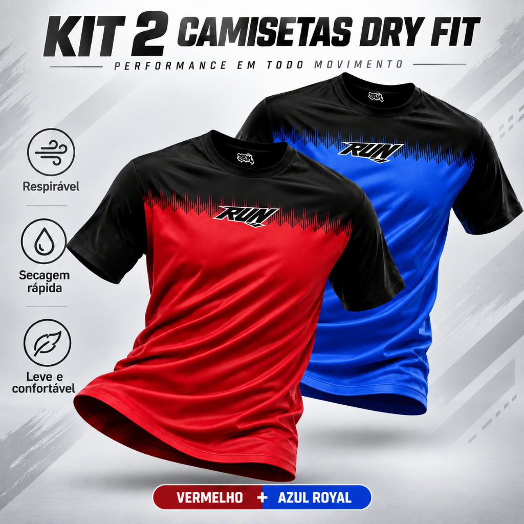 Kit 2 Camisas Dry Fit Masculina Academia Não Marca Suor Leve Confortável Para Treino e Esportes