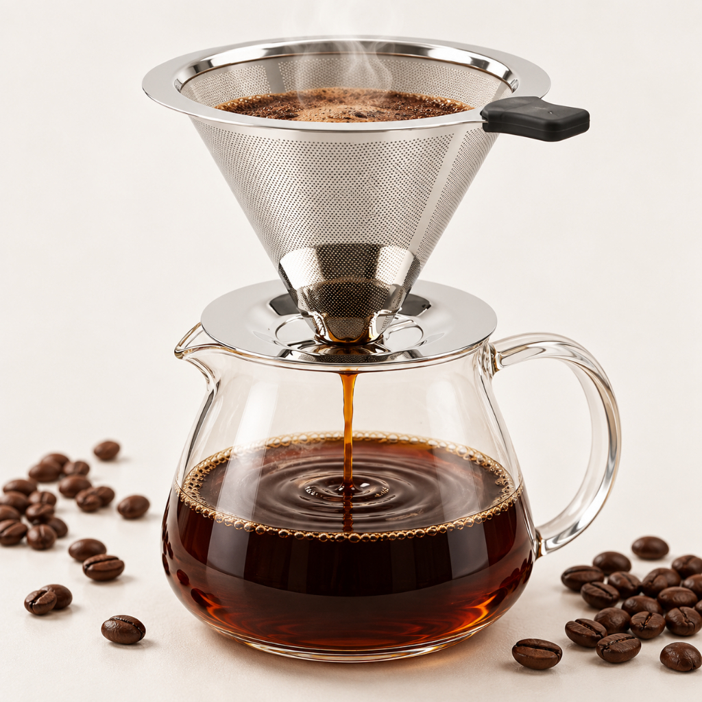 Coador Filtro De Café Inox 103 Grande Garrafa Térmica Reutilizável Sem Papel Aço 304 Silicone