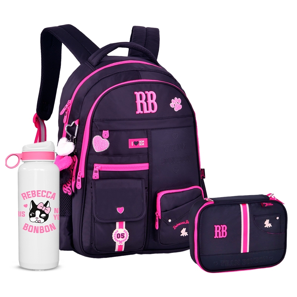 Kit Mochila Rebecca Bonbon Juvenil Feminina RB Meninas Escola Volta as Aulas Coleção Escolar