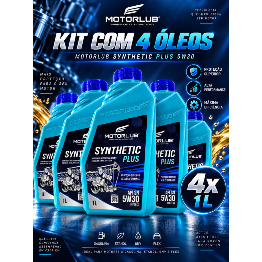 Kit 4 Litros De Óleo Motorlub Synthetic Plus 5W30 Sn - 1 L