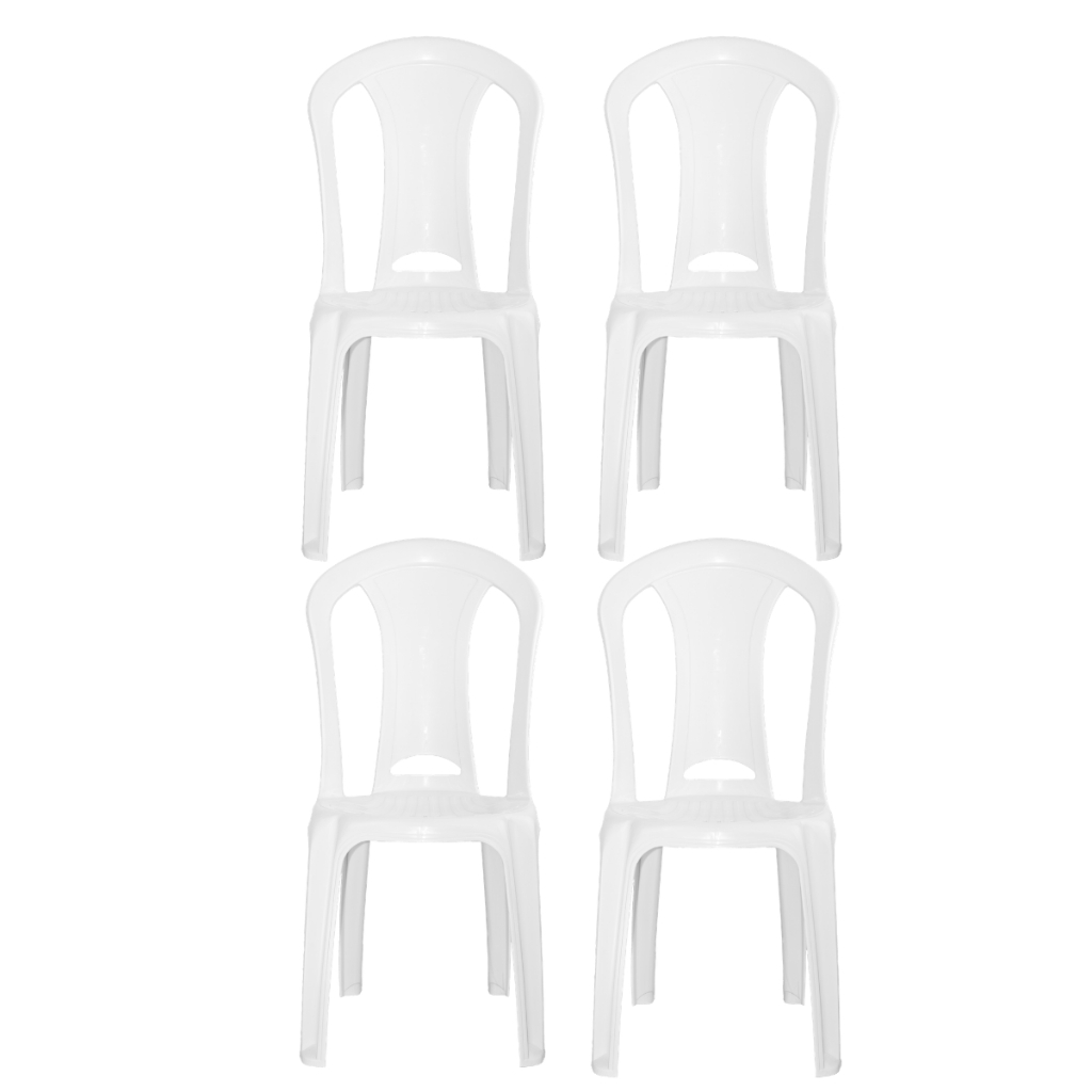 Jogo 4 Cadeiras Direto da Fábrica Resistente 182 Kg de Plástico Igreja Bistrô Branca Preta