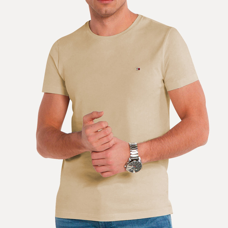 Camiseta Tommy Hilfiger Original Masculina Essential Cotton Cáqui Claro