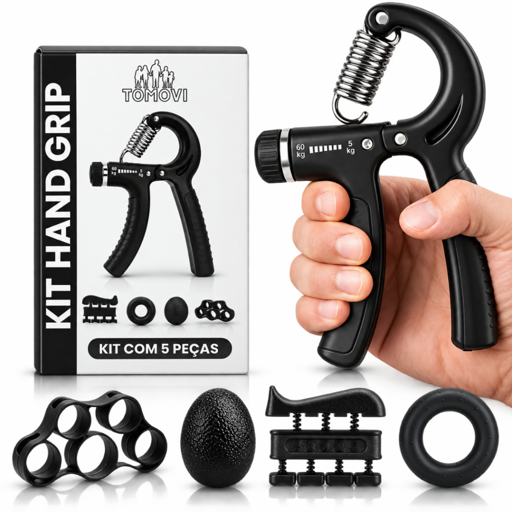 Kit Hand Grip Profissional 5 Peças Exercitador Mão Antebraço Ajustável até 60kg Fortalecedor Punho Fisioterapia - Tomóvi