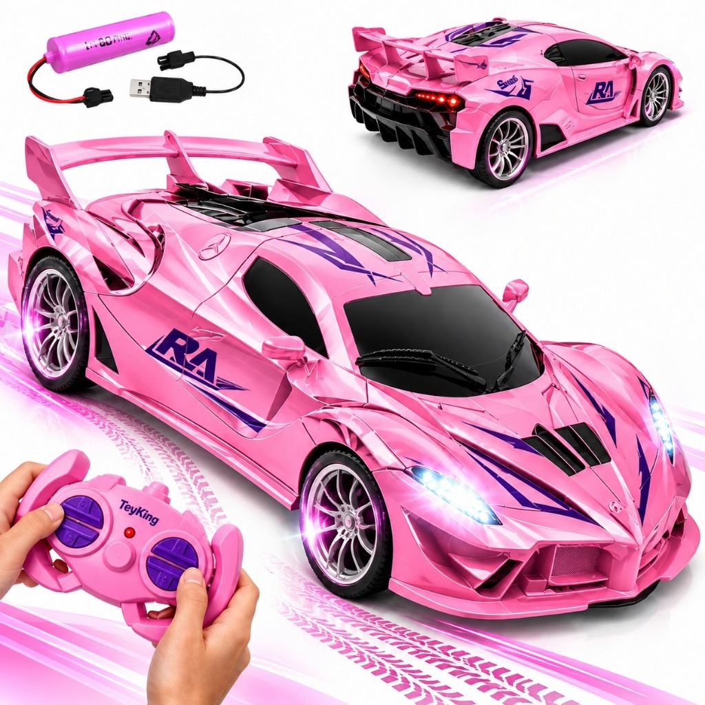Brinquedo Carrinho de Controle Remoto Rosa Recarregável Esportivo Rápido Lamborguini Ferrari