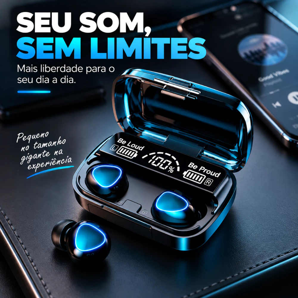Fone Bluetooth M10 TWS 5.1 Sem Fio com Display LED Touch Microfone Case Power Bank 2000mAh Gamer