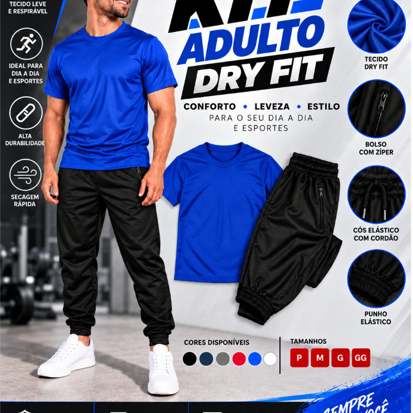Kit Calça Jogger e Camiseta Dryfit Masculina Conjunto Esportivo Academia Treino Casual
