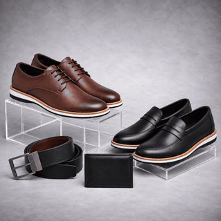 Kit 2 Sapato Masculino Casual E Mocassim Cinto Carteira Sapatenis Couro Trabalho Loafer Casamento Elegante Festa Oxford