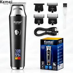 Kemei-Clipper para homens, aparador de barba, LED Digital Clippers, barbeador elétrico, KM-1512