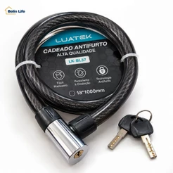 Cadeado Tranca Bike Bicicleta Cabo De Aço Flexível 18mm x 1 Metro Luatek LK-BL37 + 2 Chaves