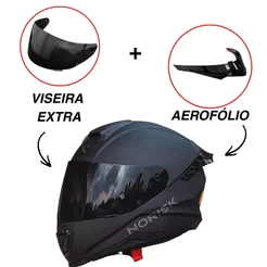 Capacete Estiloso Norisk Razor Black Edition Preto Fosco + Viseira Extra Fumê + Aerofolio / Spoiler
