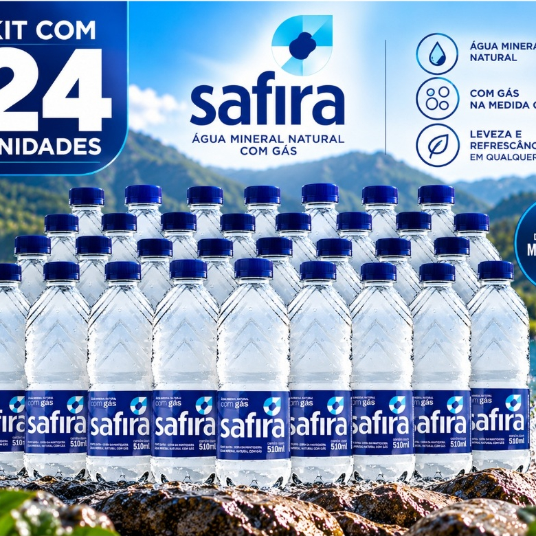 Água Mineral Natural Safira Com Gás 510 Ml escolha seu Pack