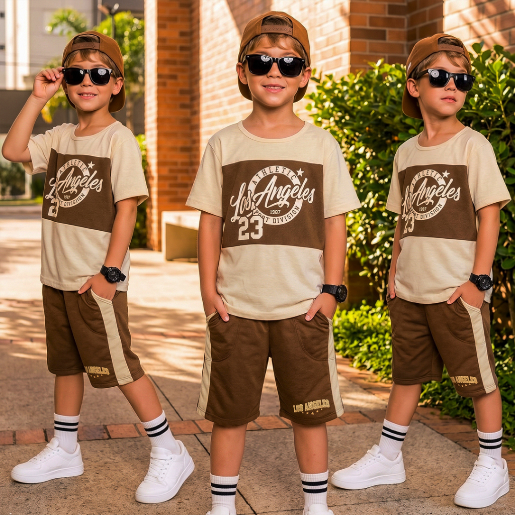 Conjunto Masculino Infantil Lançamento Camisa e Bermuda Veste Do 2 ao 12 Anos Roupa De Criança